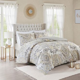 Jla Home Madison Park Isla 3 Piece Cotton Floral Printed Reversible Duvet Cover Set King/Cal King