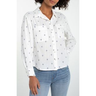 Liverpool L.A. Embroidered Gauze Button-Up Shirt in Off White at Nordstrom, Size X-Small