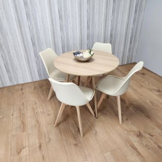 Kosy Koala Round Oak Effect Kitchen Dining Table With 4 Cream Tulip Chairs Table Set