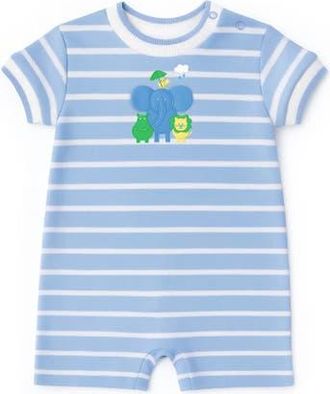 Florence Eiseman Stripe Knit Shortall With Elephant & Friends in Light Blue/white at Nordstrom, Size 12M