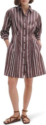 Rag & Bone Taylor Stripe Tie Waist Long Sleeve Shirtdress in Rosewood Stripe at Nordstrom, Size Xx-Small