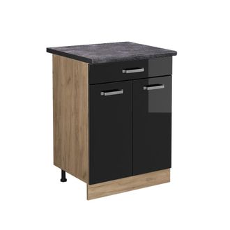 Vicco Mueble Bajo De Cocina R-line, Negro Brillo Intenso, 60 Cm Con Caj&oacute;n, Et Antracita Vicco