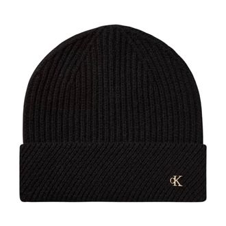 Calvin Klein Accessoires, unisex, Zwart, ONE Size, Wol, Metal Wool Beanie