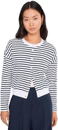 Lilla P Rib Trim Cardigan Womens Clothing Navy Stripe : LG, Cotton