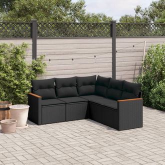 vidaXL Vidaxl - Set De Muebles De Jard&iacute;n 5 Pzas Y Cojines Rat&aacute;n Sint&eacute;tico Negro