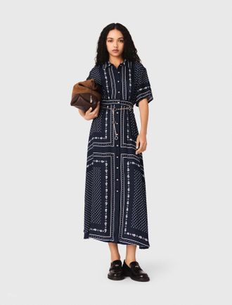 Maje Flowy Patterned Maxi Dress - Navy Dot Bandana Print - Maje