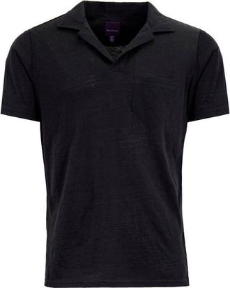 Lords of Harlech Bobby Merino Wool Johnny Collar Polo in Black at Nordstrom, Size Xx-Large