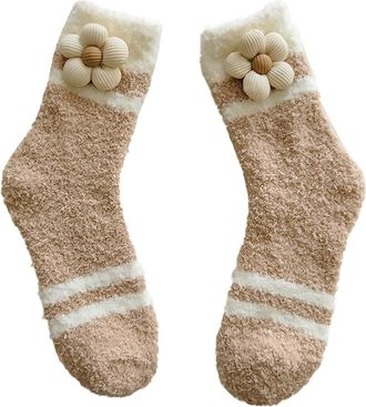 Generic walking socks Womens Winter Thickened Non Shedding Sleeping Socks With Small Flowers Warm Mid Calf Floor Coral Velvet Wool for Women cotton for women