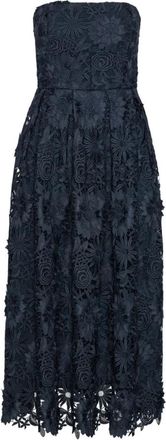 Rotate Bloemenkant Midi Jurk - Dames - Feestkleedjes - Blauw - M - Leer - Kleedjes