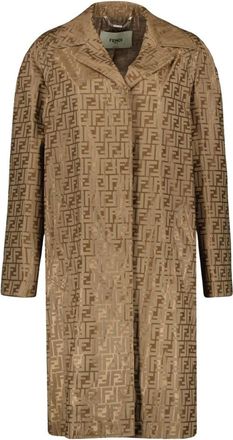 Fendi Jacquard Jas met FF-Print - Dames - Mantel - Beige - XS - Jassen