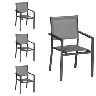 Happy Garden Juego De 4 Sillas De Aluminio Antracita Textileno Gris