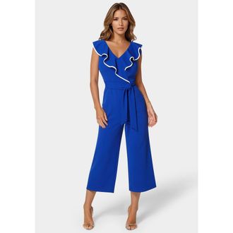 Bebe WomenS Scuba Crepe Ruffle V-Neck Jumpsuit
