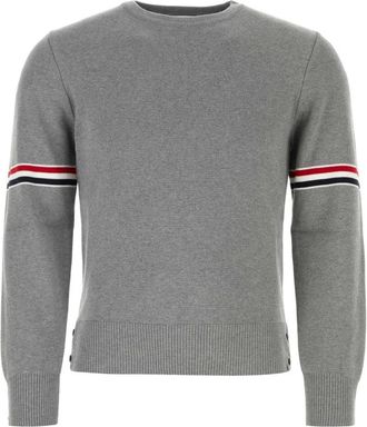 Thom Browne Zachte Grijze Katoenen Trui - Heren - Ronde hals truien - Grijs - 2XL - Katoen - Truien & Vesten