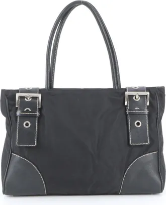 Prada Black Leather Nylon Handbag Shoulder Bag Tote Bag (Pre-Owned)