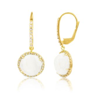 MAX + STONE 18K Gold Plated Genuine Gemstone Round Cut Dangle Drop Earrings With White Topaz Accents