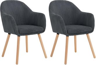 Woltu 2x Sillas De Comedor Sillas De Cocina Giratorias Con Patas De Metal Para Comedor. Asiento De Pana. Patas De Madera. Gris Oscuro - Woltu