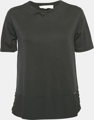 Elisabetta Franchi Black Chiffon And Jersey Lace-Up Detail Top