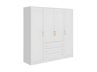 Vente-Unique Armario de 4 puertas y 3 cajones - Ancho 196 cm - Blanco - LIZANDRO