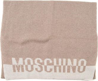 Moschino Gebreide Ribafwerking Sjaal met Logo - Dames - Wintersjaals - Beige - ONE Size - Wol - Accessoires