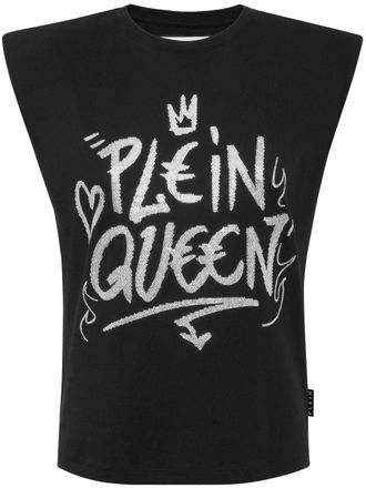 Philipp Plein crystal-embellished cotton tank top - women - Cotton - S - Black