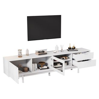 STILVORA Mobile Tv Con 2 Ante E 2 Cassetti, Anta In Vetro Temperato, Stile Moderno, 200&times;40&times;50,5 Cm, In Truciolare, Bianco