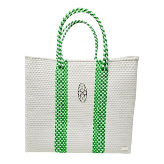 Lola's Bag Womens Medium Woven Striped Regular Strap Tote Bag In White/green
