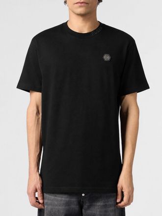 Philipp Plein T-shirt in cotone con scollo a girocollo e logo Hexagon