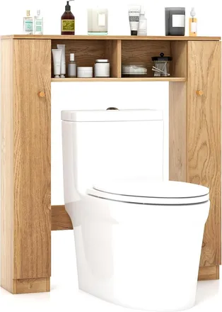 Costway Estante Sobre Inodoro, Organizador De Ba&ntilde;o Con 2 Puertas Y 2 Compartimentos Abiertos, Mueble Sobre El Inodoro Con 4 Baldas Ajustables, 87 X 18 X 98 Cm