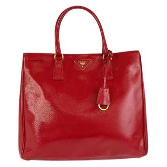 Prada Pre-owned Handbags, female, Red, Size: ONE SIZE Pre-owned Saffiano Leather Tote Bag