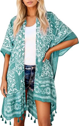Generic Cardigans for Women Kimonos for Women Casual Swimsuit Coverup Lightweight Boho Kimono Cardigans for Summer (Green, One Size)