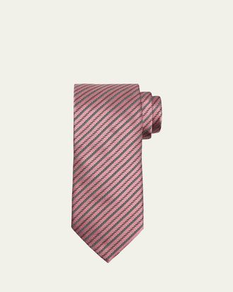 Ermenegildo Zegna Mens Satin Diagonal Stripe Silk Tie