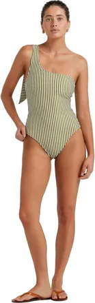 Peony One Shoulder One Piece Swimsuit In Fern Stripe