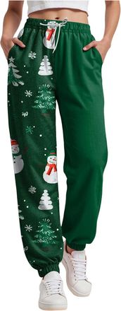 Generic Christmas Sweatpants Christmas Joggers for Women UK High Waist Baggy Trousers Funny Snowman Print Holiday Sweatpants Oversized Xmas Drawstring Jogger 