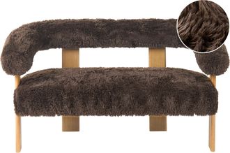 Beliani Sof&aacute; 2 Plazas Retro Sal&oacute;n Tapizado De Pelo Sint&eacute;tico Patas De Madera Marr&oacute;n Oscuro Y Marr&oacute;n Claro Ilbro