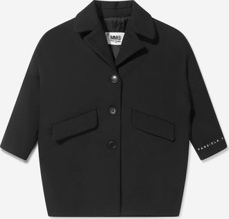 Maison Margiela Childrens Unisex Kids Wool Back Logo Coat - Black - Size 4Y