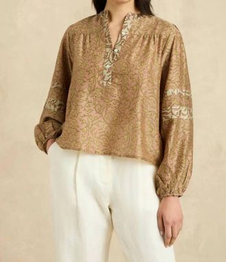 Hannah Art Wear Quinn Long Sleeve Blouse In Midnight Vine - Khaki