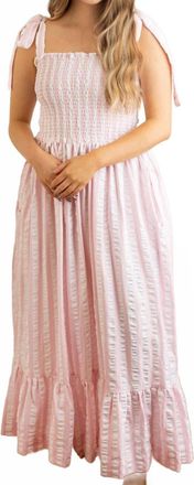 8 Oak Lane Textured Tie Top Smocked Dress In Pink/white