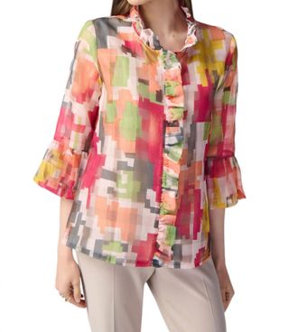 Joseph Ribkoff Geo Print Ruffled Jacket In Multi