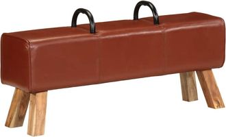 vidaXL Banco Potro De Gimnasio Cuero Aut&eacute;ntico Marr&oacute;n 110 Cm Vidaxl