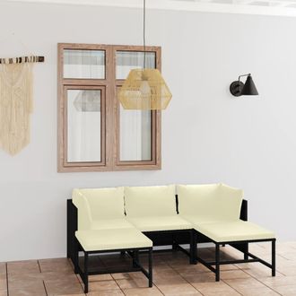 vidaXL Set De Muebles De Jard&iacute;n 5 Pzas Y Cojines Rat&aacute;n Sint&eacute;tico Negro Vidaxl