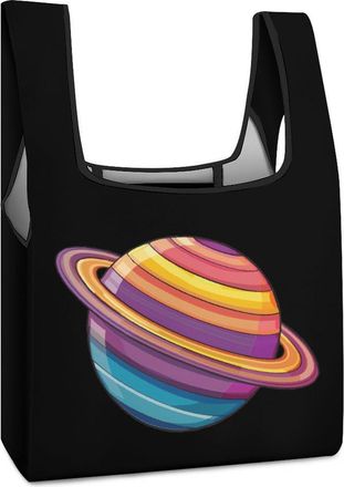 Generic Trans Flag Saturn Human Rights LGBTQ Shopping Bag Reusable Grocery Tote Bag Foldable Handbag for Travel Picnic