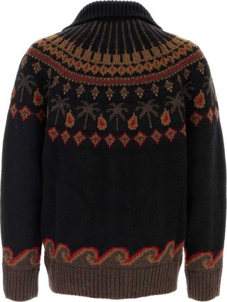 Alanui Mens Embroidered Wool Sweet Winter Cardigan Blackmulticolor Exterior: Virgin Giacche E Gilet Jacket