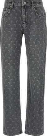 Marine Serre Moon Denim Katoenen Jeans - Dames - Regular Fit Jeans - Grijs - M - Katoen - Jeans
