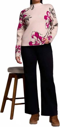 Tribal Kathleen Knit Jacquard Funnel Neck Sweater In Pink Flambe