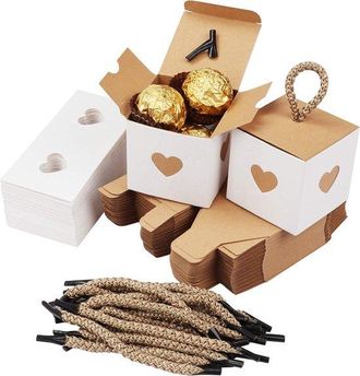 No Brand Cajas De Regalo De Papel Blanco Y Marr&oacute;n Con Forma De Coraz&oacute;n Para Bodas, Dulces, Aficiones, Aniversarios Y Fiestas (paquete De 50, 5,5 X 5,5 X 5,5 Cm