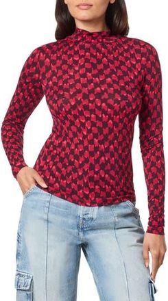Scotch & Soda Ikat Checkerboard Mock Neck Top in Ikat Checkerboard Pink at Nordstrom Rack, Size X-Small