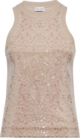 Brunello Cucinelli sequined cotton tank top - women - Cotton/Spandex/Elastane - M - Neutrals