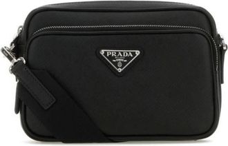 Prada Black Saffiano Leather Triangle Logo Shoulder Bag