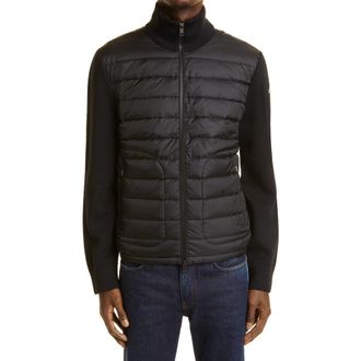 Moncler Quilted Down & Knit Cardigan in Black at Nordstrom, Size X-Large