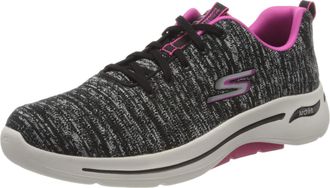 Skechers Womens GO WALK ARCH FIT Sneaker, Black Textile/Hot Pink Trim,3.5 UK medium